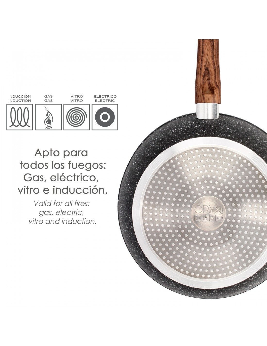 Sartén Inducción Aluminio Fundido 20 cm, Mango de Madera, 3 Capas