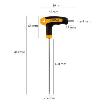 Chave Allen com cabo esférico formato T 4,0 mm. Com cabide