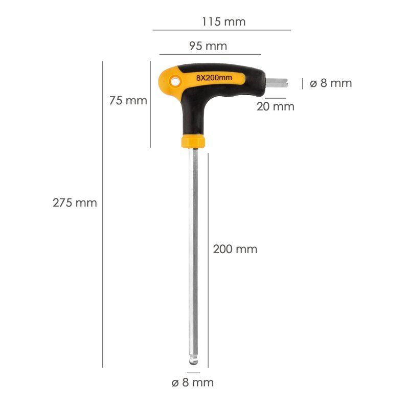 Chave Allen com cabo esférico formato T 8,0 mm....