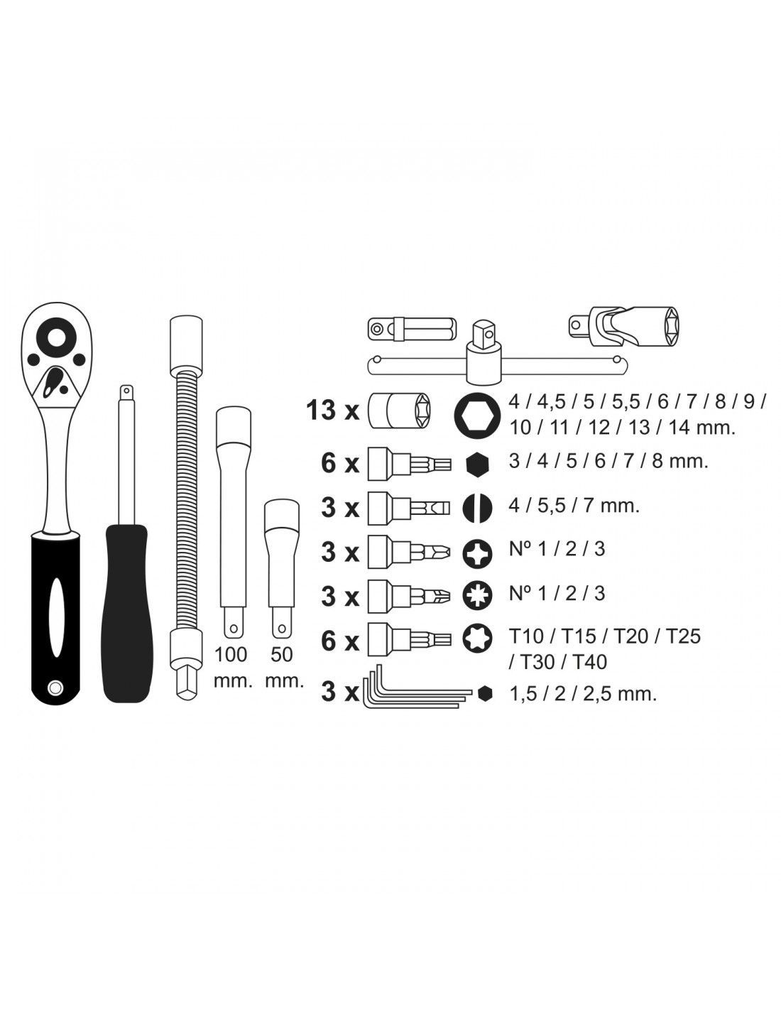 Set Chiavi a Bussola e Punte 1/4 46 Pezzi