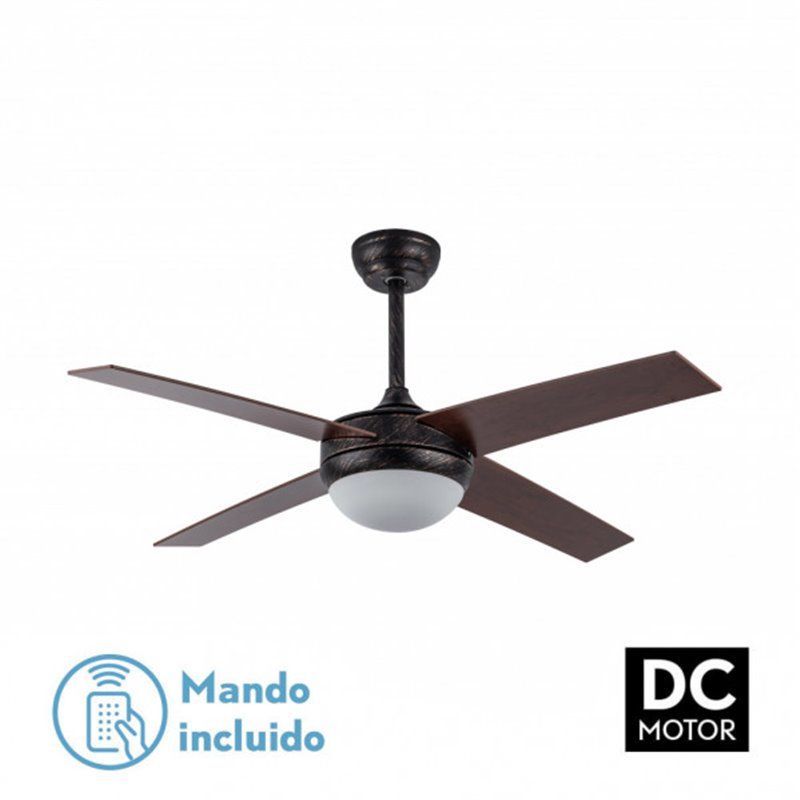 Ventilador de Teto DC Ciro 2xE27 Marrom Rústico 4 Lâminas Nogueira