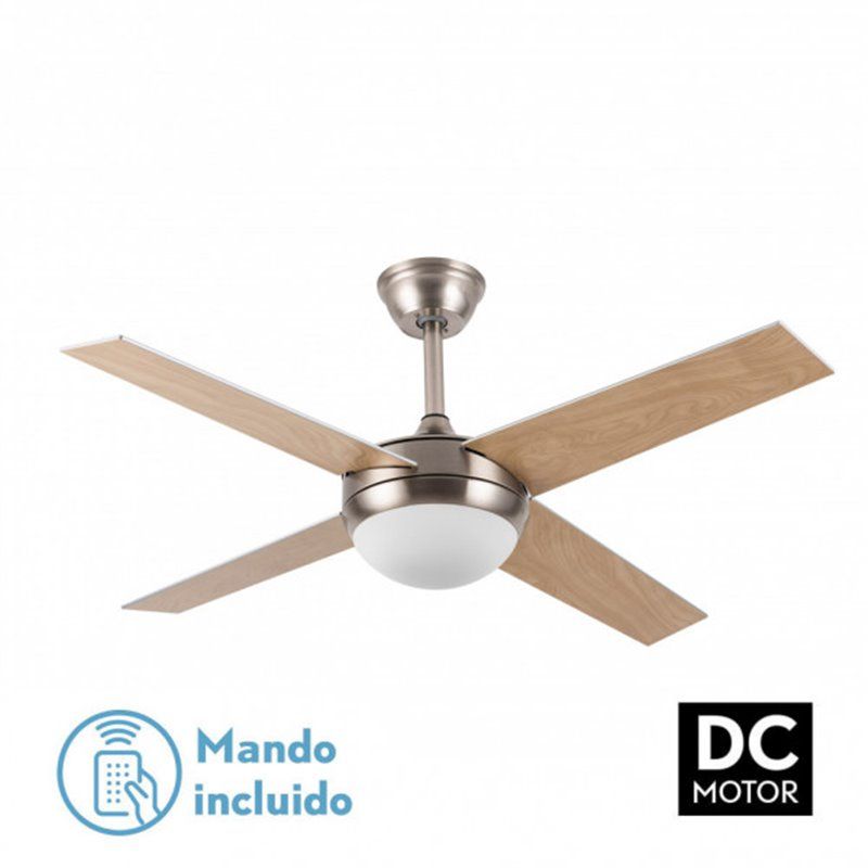 Ventilador de Teto DC Ciro 2xE27 Níquel 4 Lâminas Prata Faia