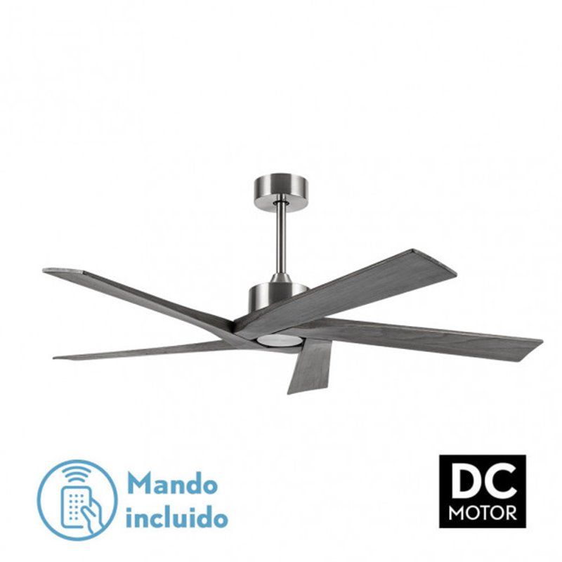 Ventilador de teto rústico DC Nadir Nickel 5 lâminas sem luz