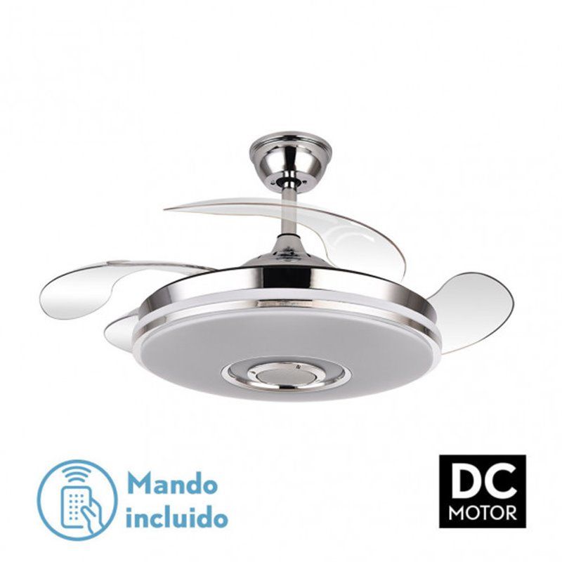 Ventilador Dc Noto 72w 6117lm Cromo 4asp.desp.108d 3 Colores+rgb Bluetooth, Remoto, Memoria Y Altavoz