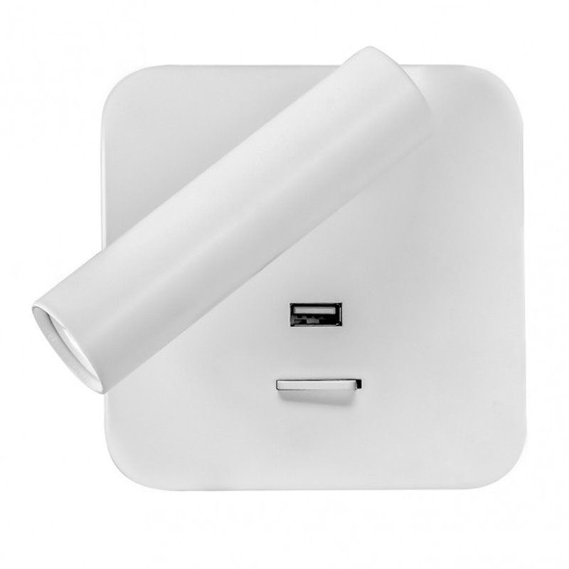 FAB171561C01 | Aplique 3W 4000k Giotto Quadrado Branco com USB 150lm com interruptor 14x14x12cm