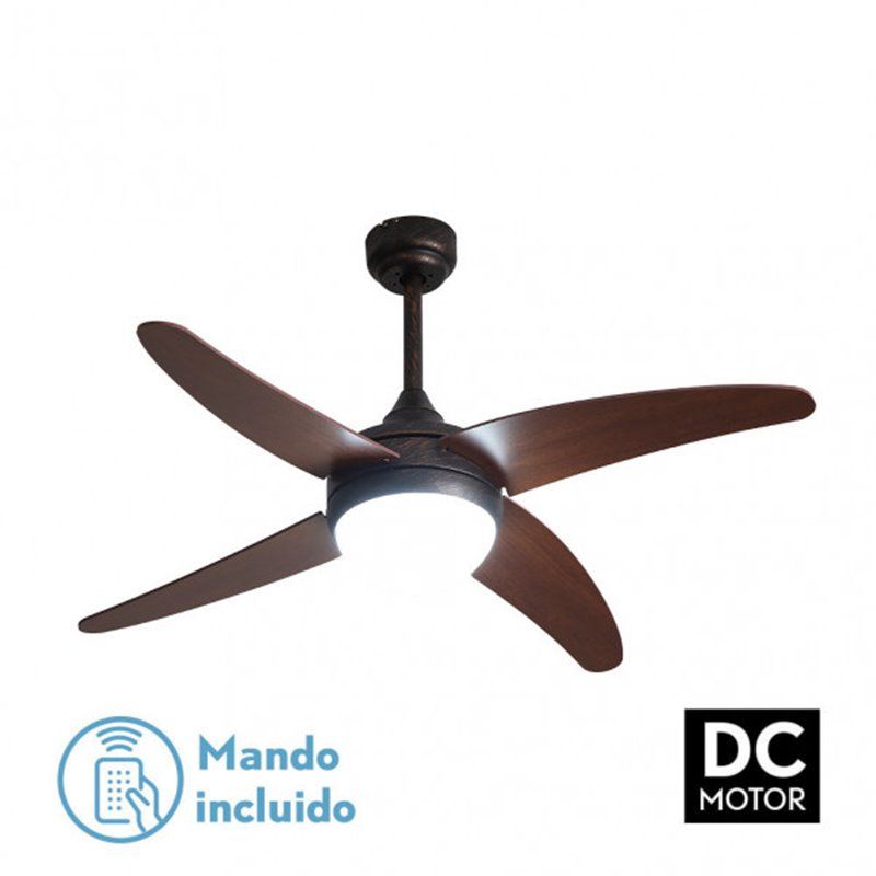 Ventilador 2xe27 Dc Klod Rustico/nogal 4 Asp.6 Vel 117d  C/remoto