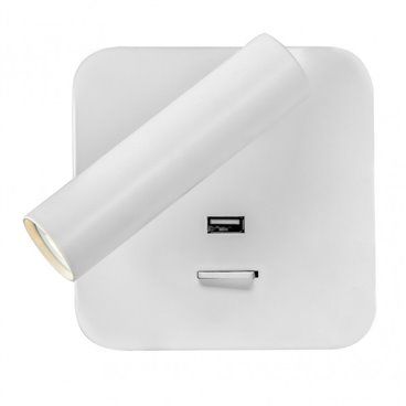 FAB171561C01 | Aplique 3W 4000k Giotto Quadrado Branco com USB 150lm com interruptor 14x14x12cm