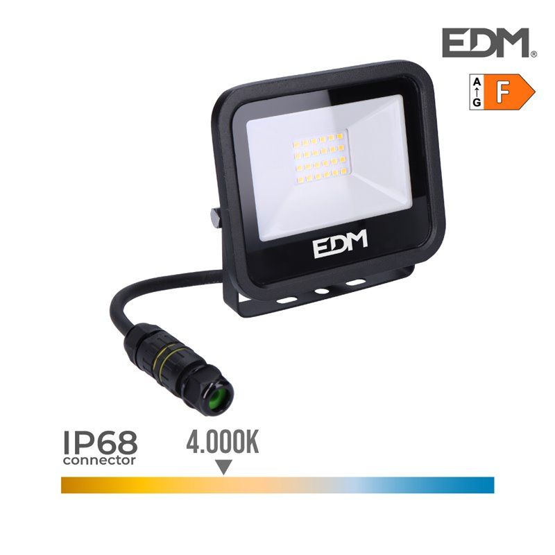 Foco proyector led 20w 1520lm 4000k luz dia black series 12,4x10,6x2,8cm edm