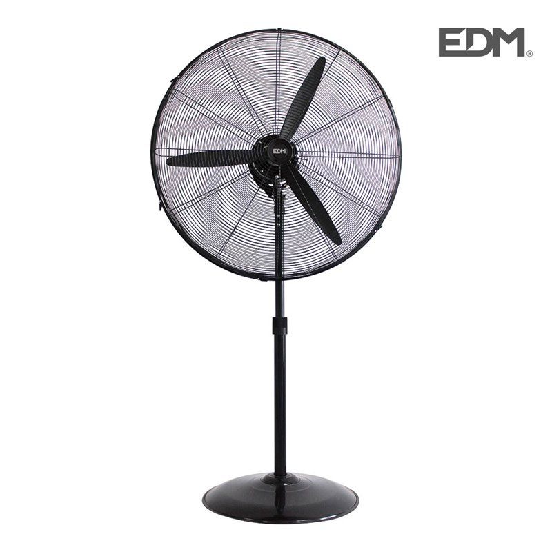 Ventilador de pie industrial con base circular negro potencia: 180w aspas: ø60cm altura regulable 117-156cm edm