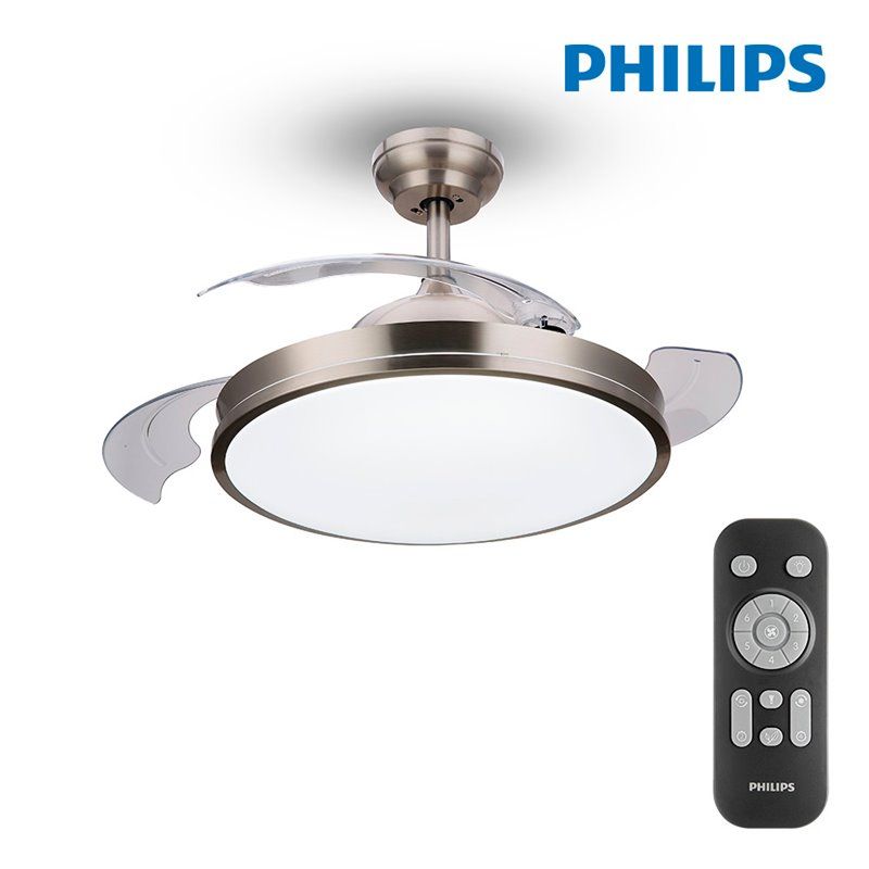 Ventilador techo de led modelo atlas nikel potencia: 28+35w aspas: ø106cm con mando a distancia philips