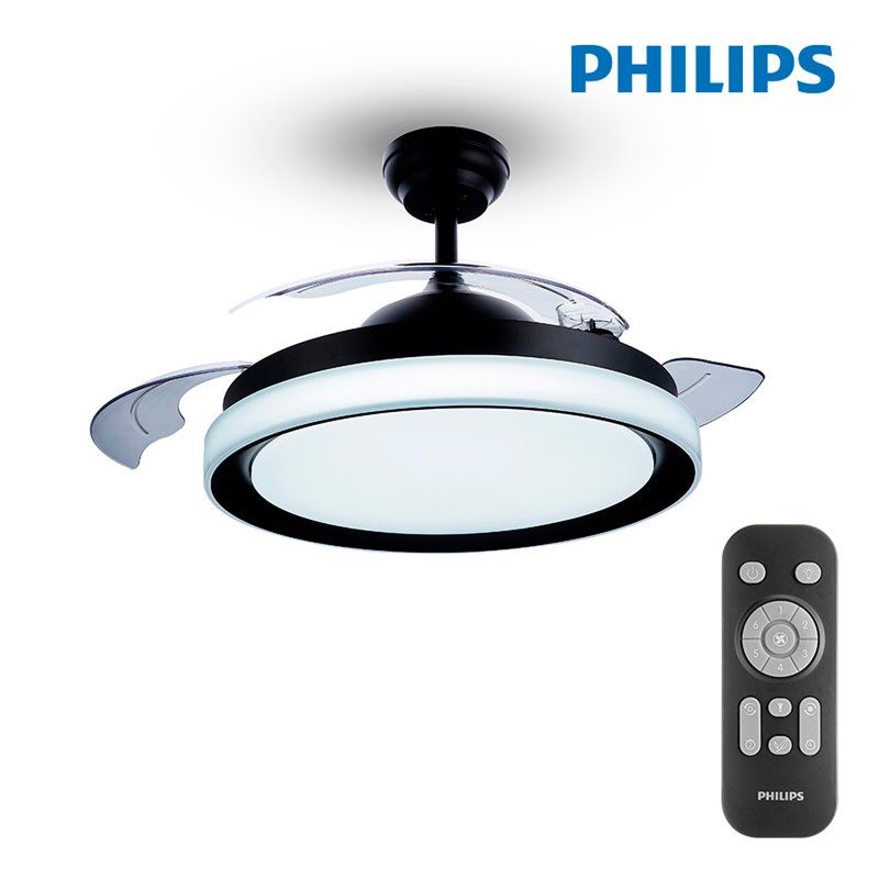 Ventilador techo de led modelo atlas negro potencia: 28+35w aspas: ø106cm con mando a distancia philips