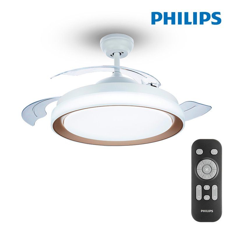 Ventilador techo de led modelo atlas dorado potencia: 28+35w aspas: ø106cm con mando a distancia philips