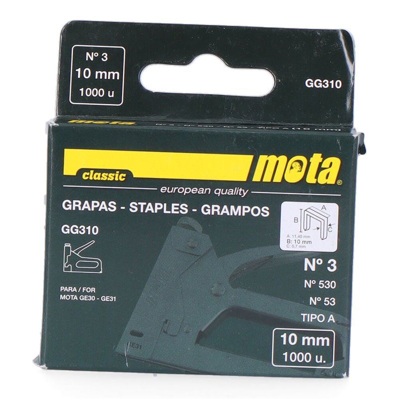 Grampos MOTA nº 3 10mm 1000 unidades. Espessura 0,7 mm GG310