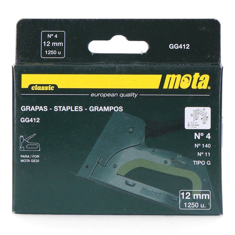 Grampos MOTA nº 4 de 12mm 1000 unidades. Espessura 1,2 mm GG412