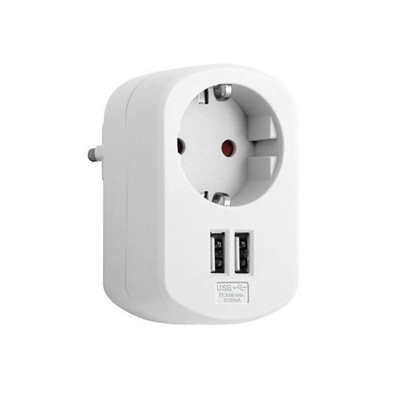 SIMÃO CL118154 | Adaptador combinado 1 ficha 16A 250V + 2 USB 3,15A BRANCO