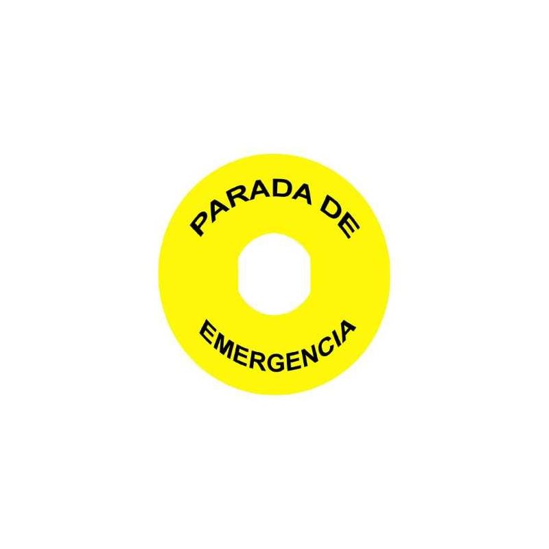 Etiqueta circular pulsador seta "PARADA EMERGENCIA" 90mm