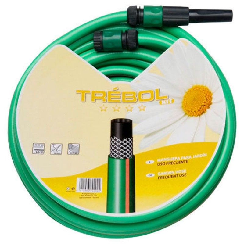 Mangueira Trevo Trançado Verde 15 mm. - Rolo 5/8" 15 metros Com Acessórios