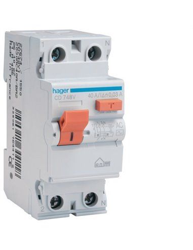 Interruptor diferencial 2P 40A 30 mA AC HOUSING Hager CD748V