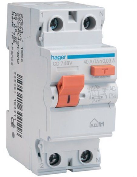 Interruttore differenziale 2P 25A 30 mA AC HOUSING Hager CD728V