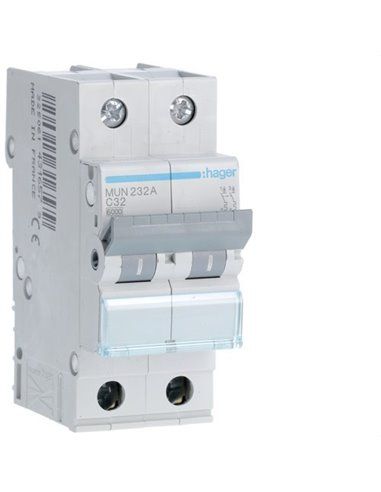 HAGER MUN232A | Circuit breaker 2P 32A curve-C 6kA