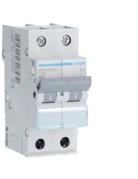 HAGER MUN232A | Circuit breaker 2P 32A curve-C 6kA