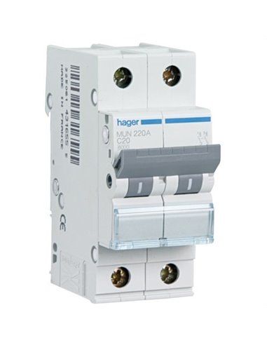 HAGER MUN206A | Interruptor automático 2P 6A curva-C 6kA