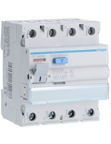 HAGER CFC463M | Diferencial 4P 63A 300mA tipo-AC