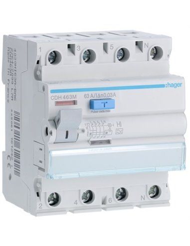 HAGER CDH463M | Diferencial 4P 63A 30mA tipo HI