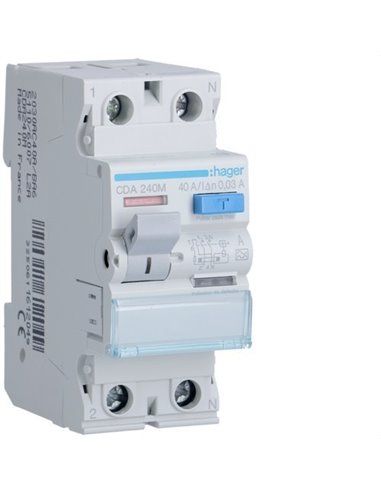 HAGER CDA240M | Differential 2P 40A 30mA Typ-A