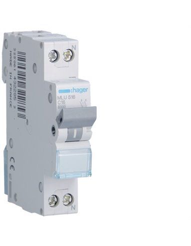 HAGER MLU516 | Circuit breaker ML curve-C 1P+N 16A