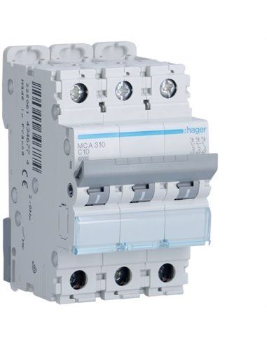 HAGER MCA310 | Automatic circuit breaker M curve-C 6kA 3P 10A