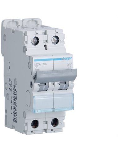 HAGER MCA506 | Circuit breaker M curve-C 6kA 1P+N 6A