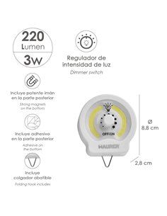 Linterna led cob redonda 200lm + cob frontal 200lm + spot superior 50lm edm  8425998361285 36128