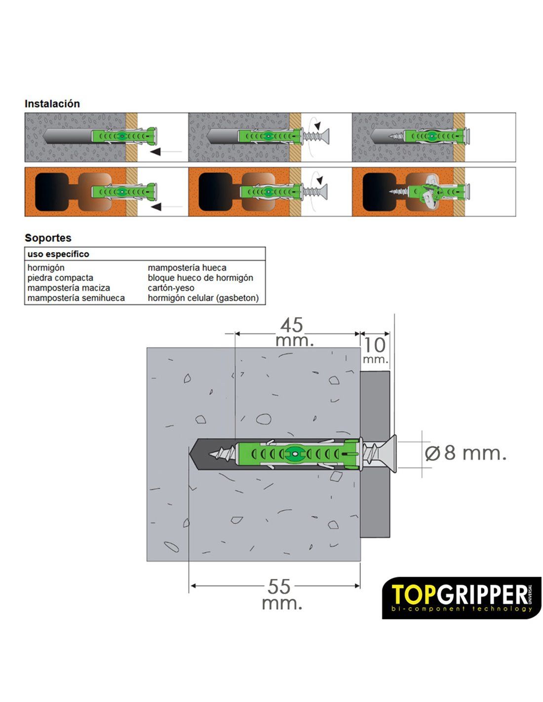 20 tacos para cartón yeso de nailon de 27 mm y 9 mm de ø