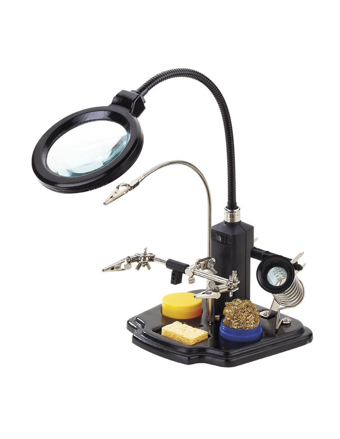 Soldering iron stand with magnifying glass and crocodile clips hrv7571 nimo