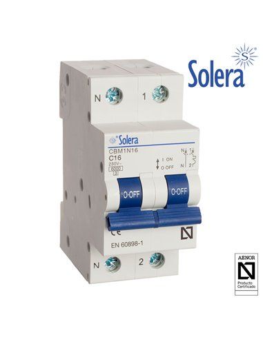 Solera Magnetotérmico 1 Pólo+Neutro 16A (embrulhado em plástico) CBM1N16