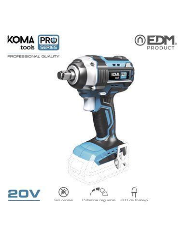 LLAVE DE IMPACTO 20V BRUSHLESS (SIN BATERIA Y CARGADOR) 16x23,5cm KOMA TOOLS PRO SERIES BATTERY