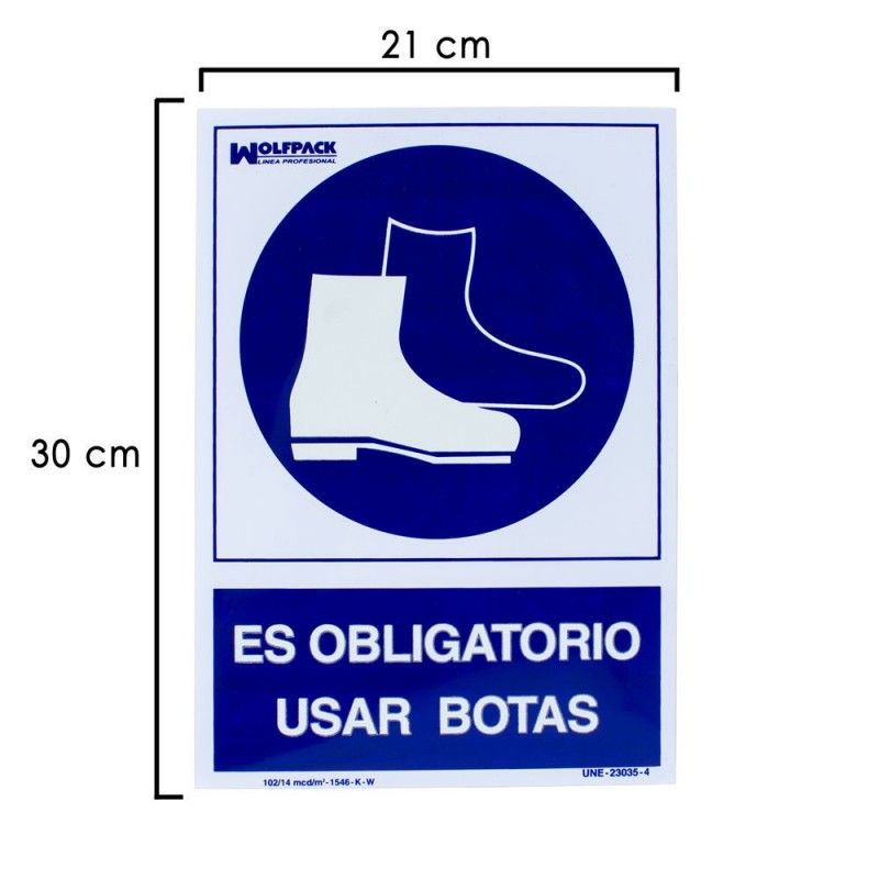 Sinal de Uso Obrigatório de Botas 30x21 cm.