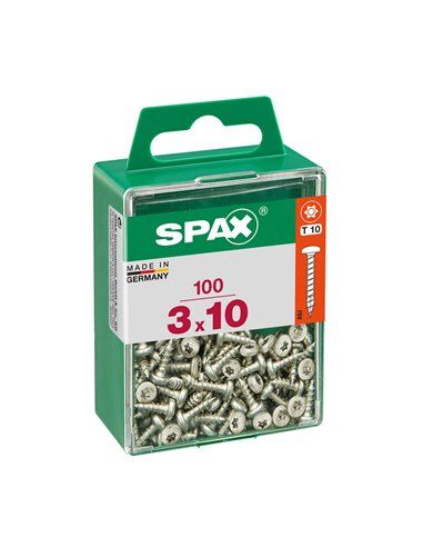 Caixa de 100 unidades de parafuso para madeira Spax com cabeça redonda Wirox 3,0x10mm Spax