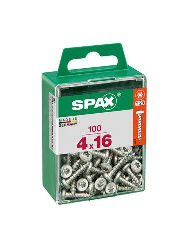 CAJA 100 uds. TORNILLO MADERA SPAX CAB. REDONDA WIROX 4,0x16mm SPAX