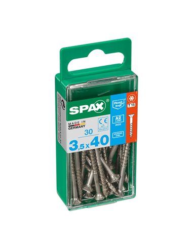 CAJA 30 uds. TORNILLO MADERA SPAX CAB. PLANA INOX A2 3,5x40mm SPAX