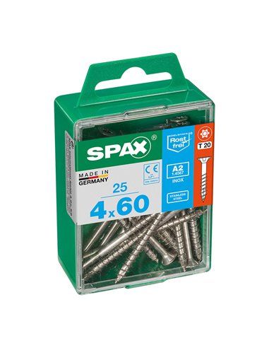 CAJA 25 uds. TORNILLO MADERA SPAX CAB. PLANA INOX A2 4,0x60mm SPAX