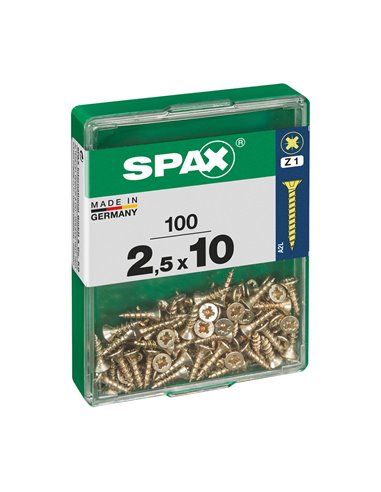 Caixa de 100 unidades de parafuso para madeira Spax com cabeça plana Yellox 2,5x10mm Spax