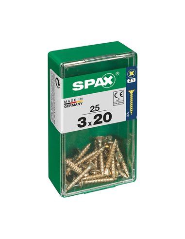 CAJA 25 uds. TORNILLO MADERA SPAX CAB. PLANA YELLOX 3,0x20mm SPAX