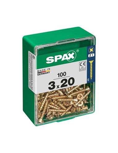 CAJA 100 uds. TORNILLO MADERA SPAX CAB. PLANA YELLOX 3,0x20mm SPAX