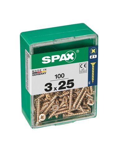 CAJA 100 uds. TORNILLO MADERA SPAX CAB. PLANA YELLOX 3,0x25mm SPAX