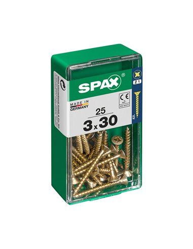 CAJA 25 uds. TORNILLO MADERA SPAX CAB. PLANA YELLOX 3,0x30mm SPAX