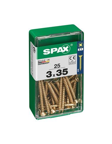 Caixa de 25 unidades de parafuso para madeira Spax com cabeça plana Yellox 3,0x35mm Spax