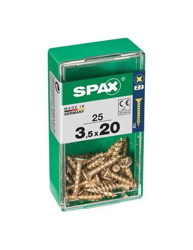 Caixa de 25 unidades de parafuso para madeira Spax com cabeça plana Yellox 3,5x20mm Spax