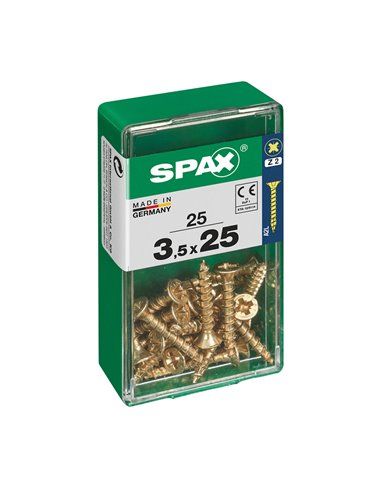 Caixa de 25 unidades de parafuso para madeira Spax com cabeça plana Yellox 3,5x25mm Spax